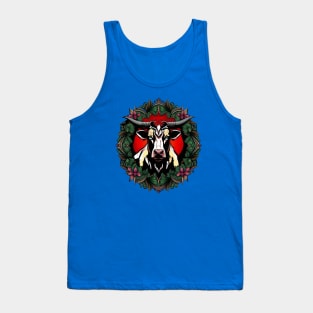 Ox Surrounded By A Wreath Of Red Clover Tattoo Style Art Tank Top